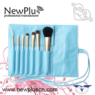 7PCS double end color wood handle silver  ferrule makeup Brush Set