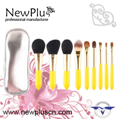 9PCS yellow color handle gold ferrule makeup Brush Set