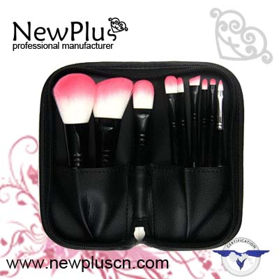 9PCS black handle black ferrule pink hair  makeup Brush Set
