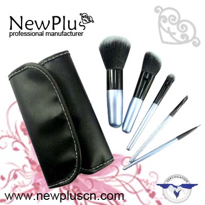 5PCS blue wood handle black ferrule makeup Brush Set