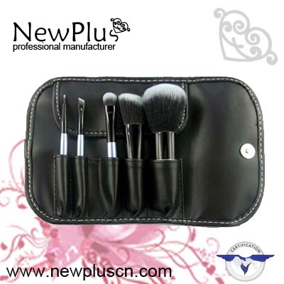 5PCS blue wood handle black ferrule makeup Brush Set