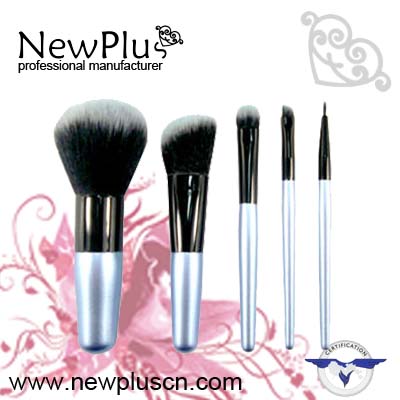 5PCS blue wood handle black ferrule makeup Brush Set