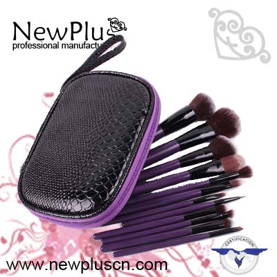 12PCS purple wood handle black ferrule Makeup Brush Set