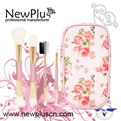4PCS double ends pink handle gold ferrule makeup Brush Set
