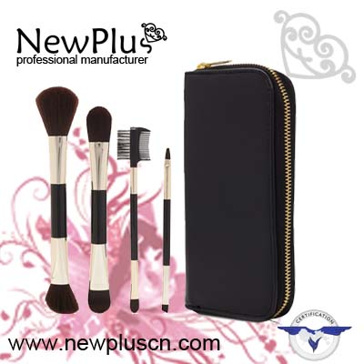 4PCS double ends black  handle gold ferrule makeup Brush Set