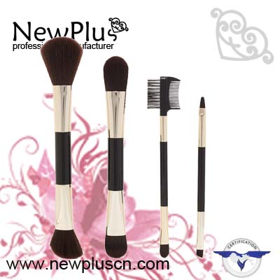 4PCS double ends black  handle gold ferrule makeup Brush Set