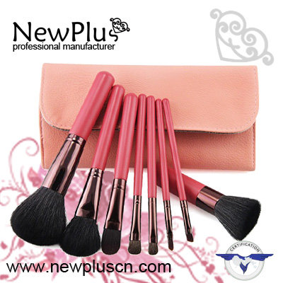 8PCS pinkl wood handle brown ferrule Makeup Brush Set