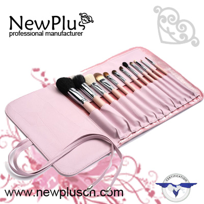 12PCS pink wood handle silver ferrule Makeup Brush Set
