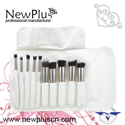 10PCS white wood handle silver ferrule Makeup Brush Set
