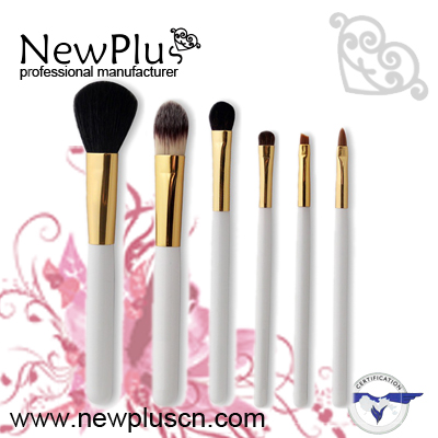 6PCS white wood handle gold ferrule Makeup Brush Set