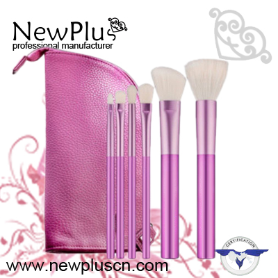 6PCS blue wood handle silver ferrule Makeup Brush Set