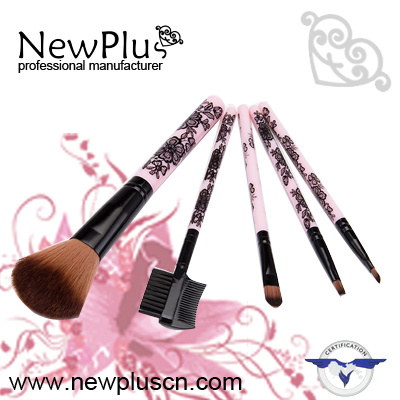 5PCS pink plastic handle silver ferrule Makeup Brush Set