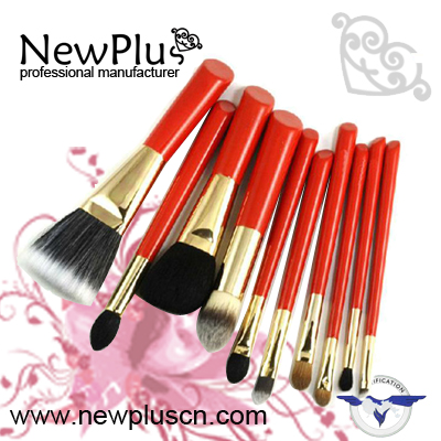 10PCS red handle black ferrule makeup Brush Set
