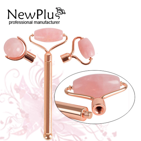 Rose quartz facial Roller w/metal handle