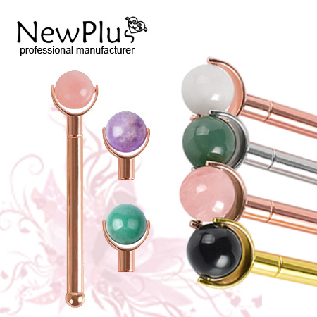 Rose quartz facial Roller w/metal handle