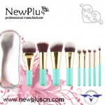9PCS gift brush set blue handle gold ferrule