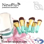 9PCS gift brush set blue handle gold ferrule