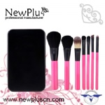 7PCS gift brush set pink handle black ferrule iron case