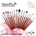 29PCS red wood handle shiny silver copper ferrule Makeup Brush Set