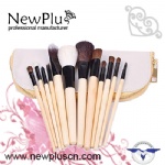 12PCS natural wood handle black ferrule Makeup Brush Set