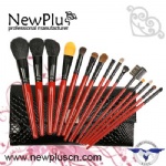 15PCS red wood handle black ferrule Makeup Brush Set