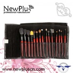 15PCS red wood handle black ferrule Makeup Brush Set
