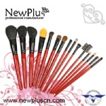 15PCS red wood handle black ferrule Makeup Brush Set