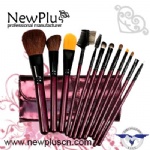 12PCS red wood handle black ferrule Makeup Brush Set