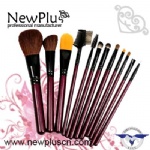 12PCS red wood handle black ferrule Makeup Brush Set