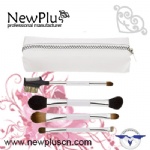 4支装白色木柄银色管化妆套刷