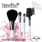 4PCS white wood handle silver ferrule Makeup Brush Set