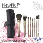 8PCS brown wood handle gold ferrule Makeup Brush Set