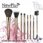 8PCS brown wood handle gold ferrule Makeup Brush Set