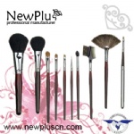 10PCS red wood handle silver ferrule Makeup Brush Set