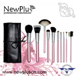10PCS pink wood handle silver ferrule Makeup Brush Set