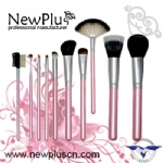 10PCS pink wood handle silver ferrule Makeup Brush Set