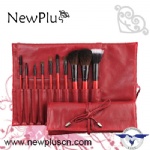 12PCS black wood handle pink ferrule Makeup Brush Set