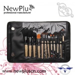 12PCS natural wood handle black ferrule black drum Makeup Brush Set