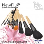 12PCS natural wood handle black ferrule black drum Makeup Brush Set