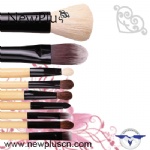 9PCS natural wood handle black ferrule black drum Makeup Brush Set