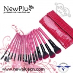 16PCS pink wood handle black ferrule Makeup Brush Set