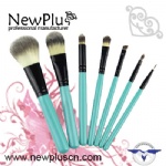 7PCS blue wood handle black ferrule Makeup Brush Set