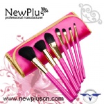 7PCS pink wood handle gold ferrule Makeup Brush Set