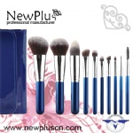 10PCS blue wood handle silver ferrule makeup Brush Set