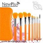 9PCS orange wood handle silver ferrule makeup Brush Set