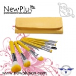 8PCS yellow wood handle silver ferrule makeup Brush Set