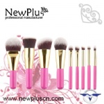 9PCS pink color handle gold ferrule makeup Brush Set