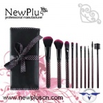 10支装圆点柄黑管彩色毛化妆套刷