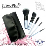 5PCS blue wood handle black ferrule makeup Brush Set
