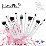 10PCS white wood handle silver ferrule Makeup Brush Set